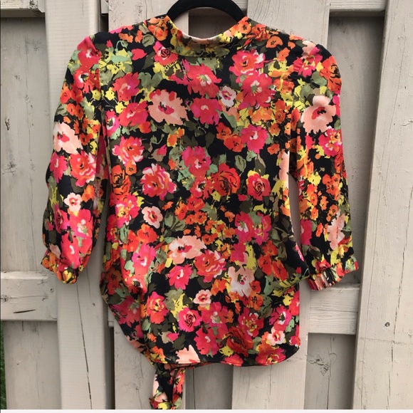 ZARA TRF FLOWER BLOUSE WRAP W/ EXTRA WIDE TIE SASH - Picture 4 of 8
